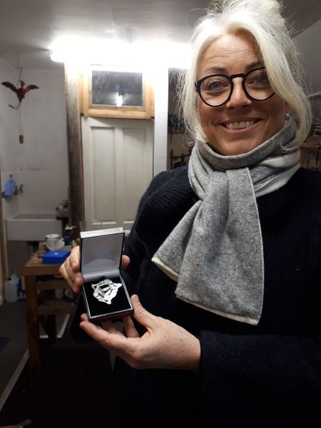 Jenny Cook with her Amazing Triple Hare Brooch 2.5 Days at Brightsmiths Workshops