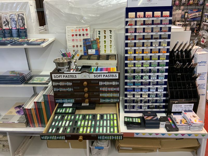Full stock of unison pastels and various pencils 