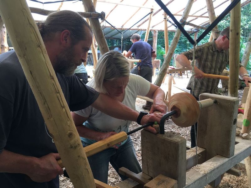 Bowl turning pole lathe at Greenwood Days