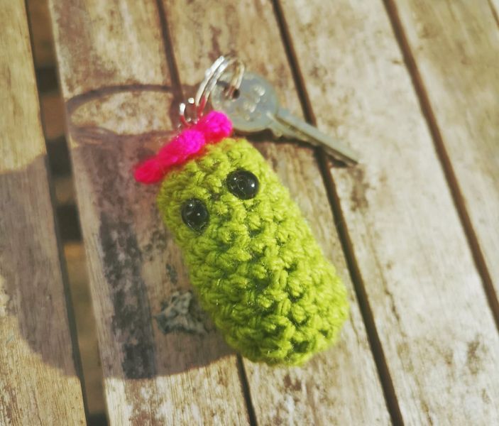 Crochet cactus keyring