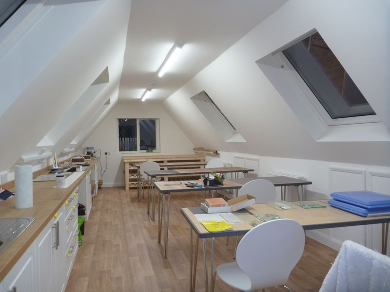 Our new purpose designed teaching studio in Chilham, right next to the old one. Lots of light, very spacious, with a separate break room for lunches and tea breaks.