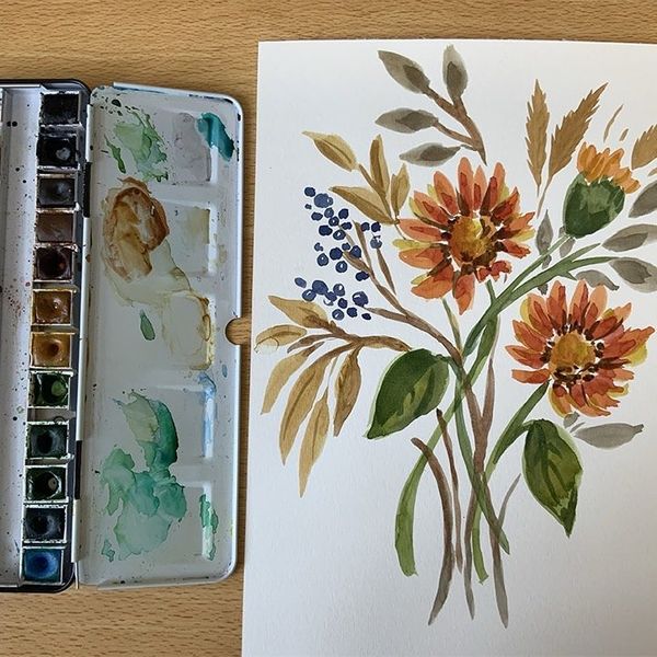 Day art retreat event in Farnham Surrey learning watercolour floral painting, dip pen modern calligraphy and breath work meditation perfect weekend craft activity with friends 