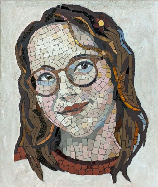 Mosaic portrait using porcelain and vitreous glass tiles