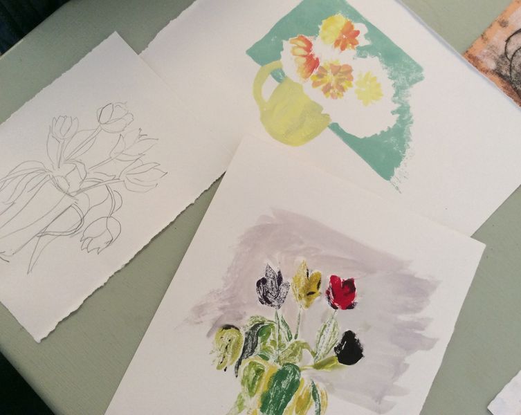 Examples of painted mono prints.