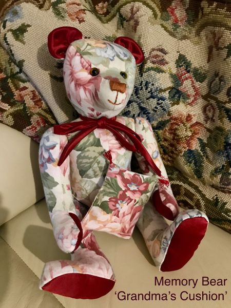 Medium memory bear made from 'Grandma's cushion'