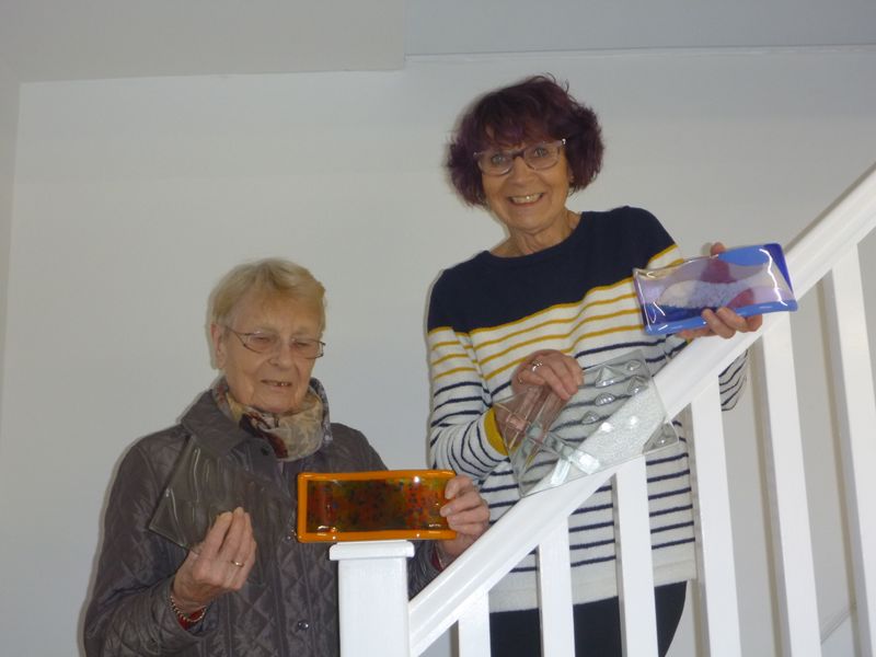 Glass fusing is great for almost all ages. 89 year old Maureen came with her daughter for a glass fusing beginners' course.