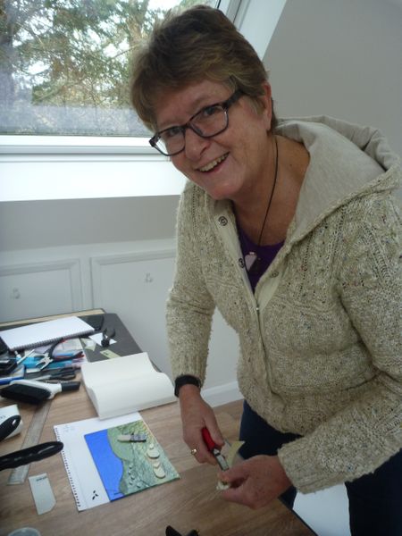 On her second course with us, Alison's making a fused glass landscape with glass sheep!