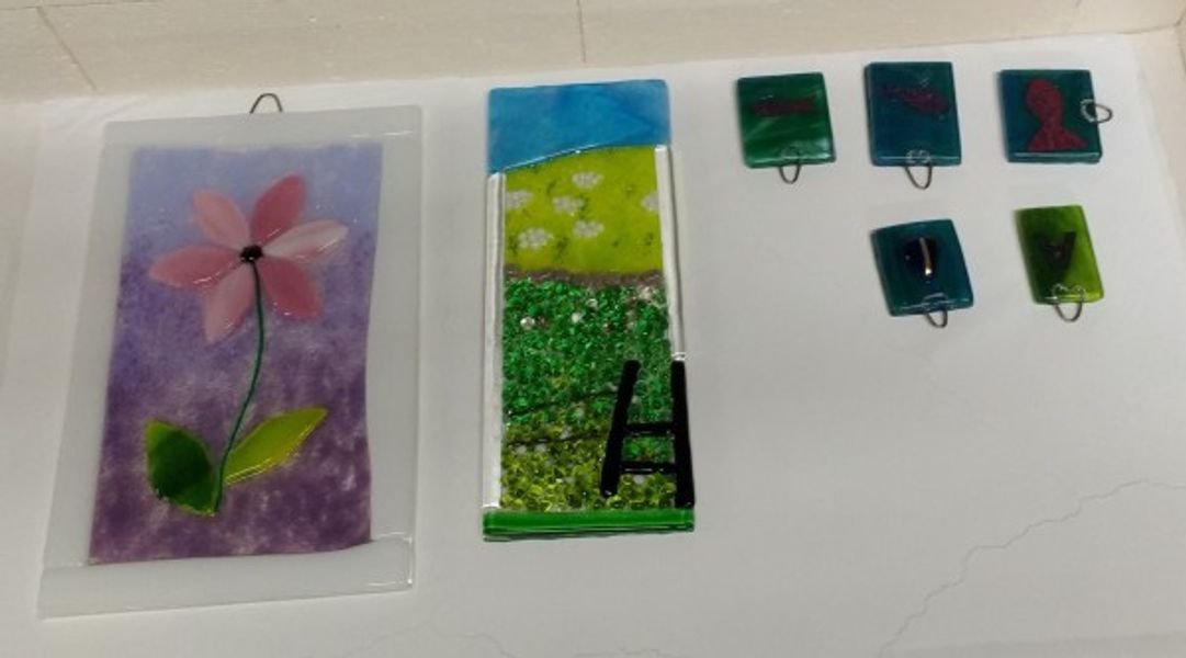 Before and after: some of the same fused glass after a tack fuse