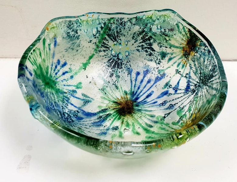 Nature inspired Fused Glass Bowl. Workshops in Hebden Bridge, West Yorkshire.