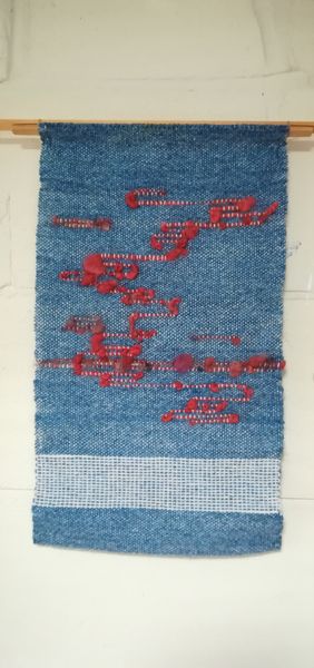 Shetland Wool Wall-hanging with hand-spun, hand-dyed supplementary weft