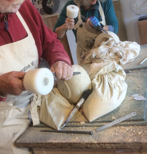 Students working on the Stone Carving Course in Devon