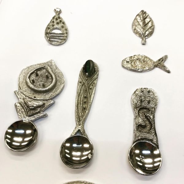 Pewter spoons and test pieces