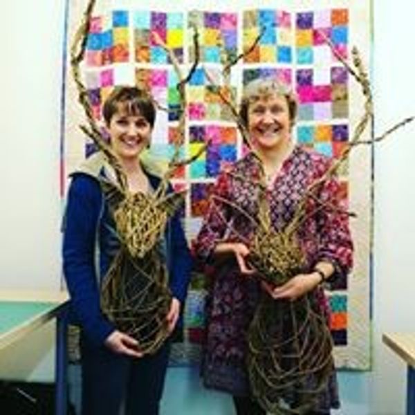 Willow Trophy stag heads mother and daughter at Creative with Nature Todmorden West Yorkshire