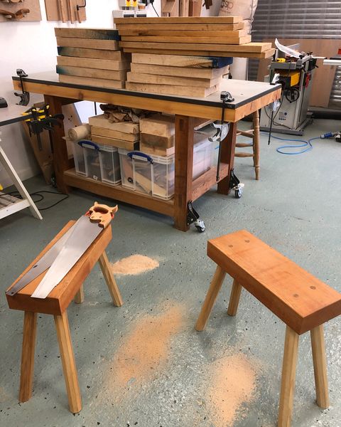 Saw benches made at your knee height, for easier sawing