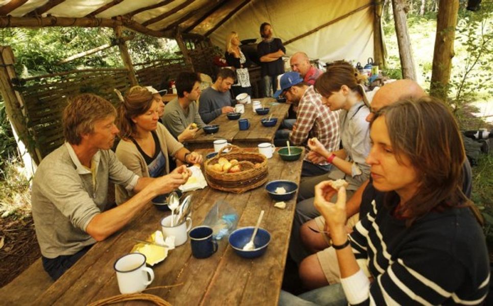 Sitting down together for a lovely hot lunch!