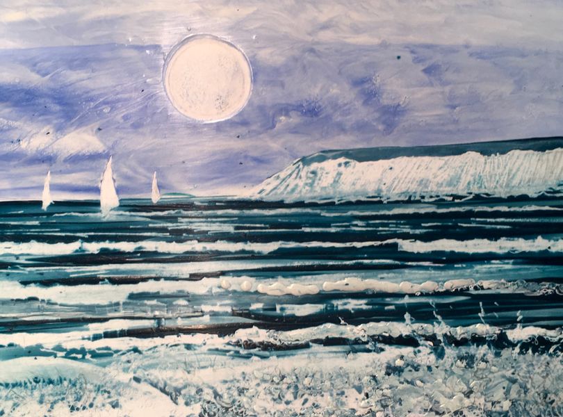 "Sea Sails seashore..."painted in encaustic wax by Phil Madley