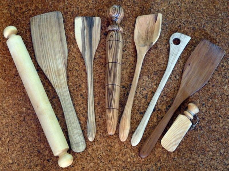An array of greenwood items made during a course