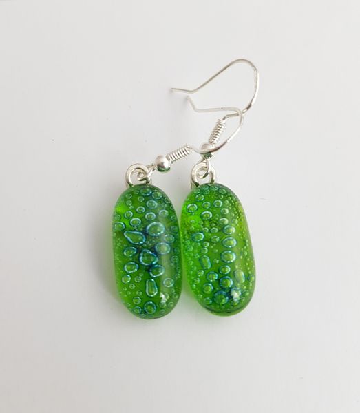 Lime green bubbles glass earrings