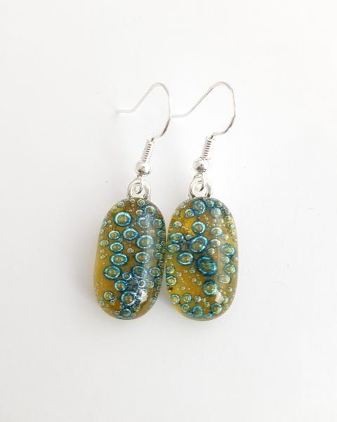 Amber yellow bubbles glass earrings