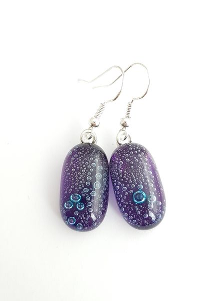 Deep purple bubbles glass earrings
