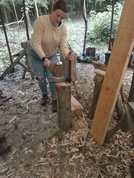 Cleaving ash log for legs