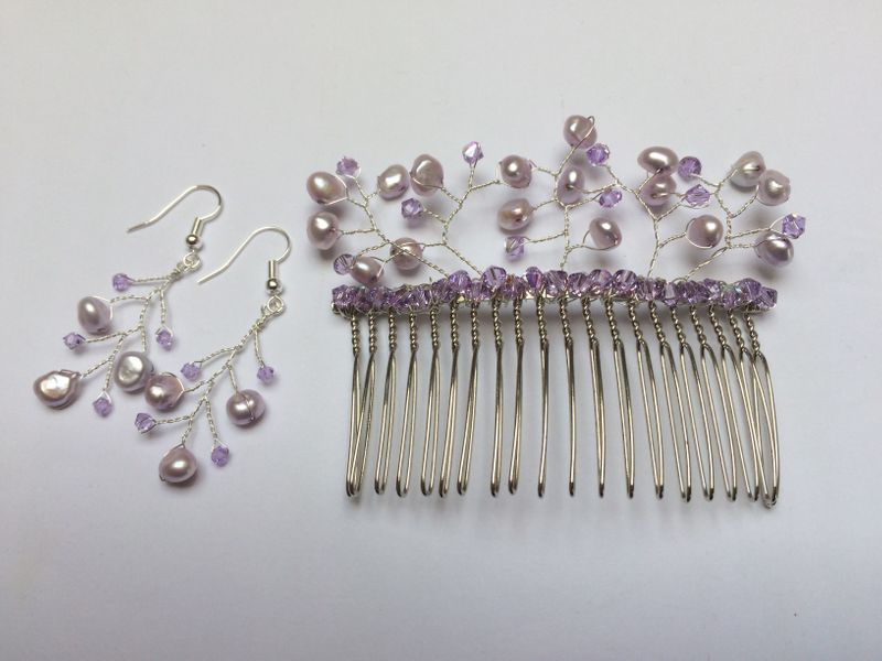 Silver plate hair comb and earrings