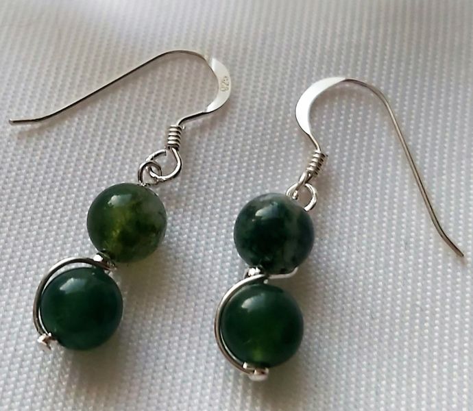 4.  Green Moss Agate Spiral Earrings 925 Sterling Silver holistically known to offer a sense of tranquillity