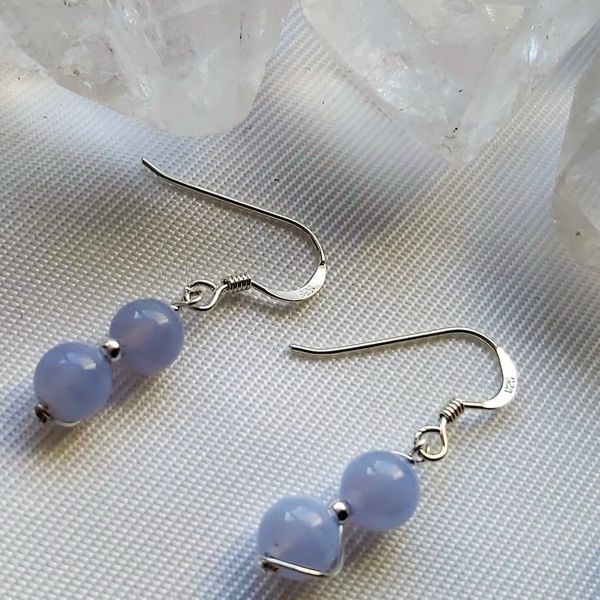 7.  Blue Lace Agate Spiral Earrings 925 Sterling Silver Holistically offer an energy and confidence for speaking your truth confidently