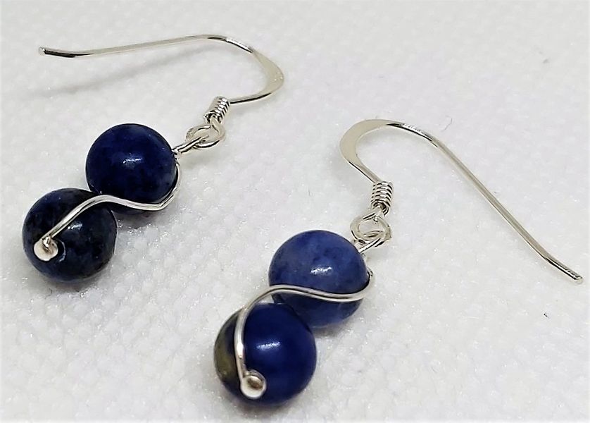 11. Sodalite Spiral Earrings 925 Sterling Silver holistically known as a life changing crystal which can dispel fears, anger and tears