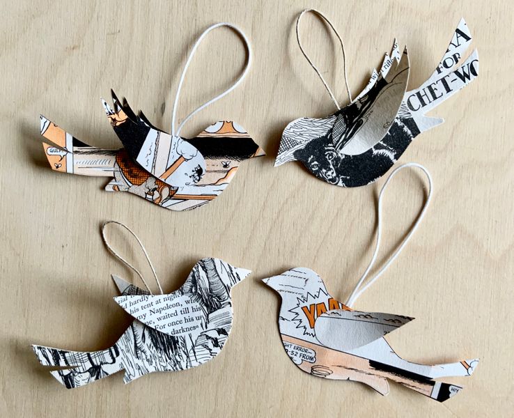 You’ll create hanging birds from vintage papers.