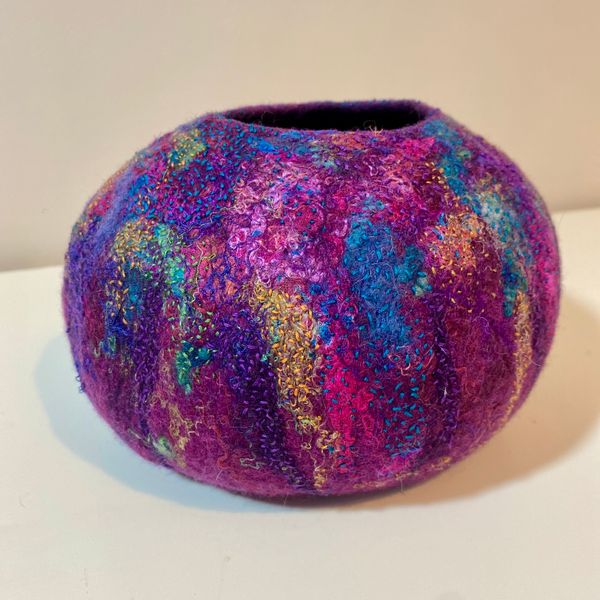 Felt Bowl embroidered with hand stitching post workshop