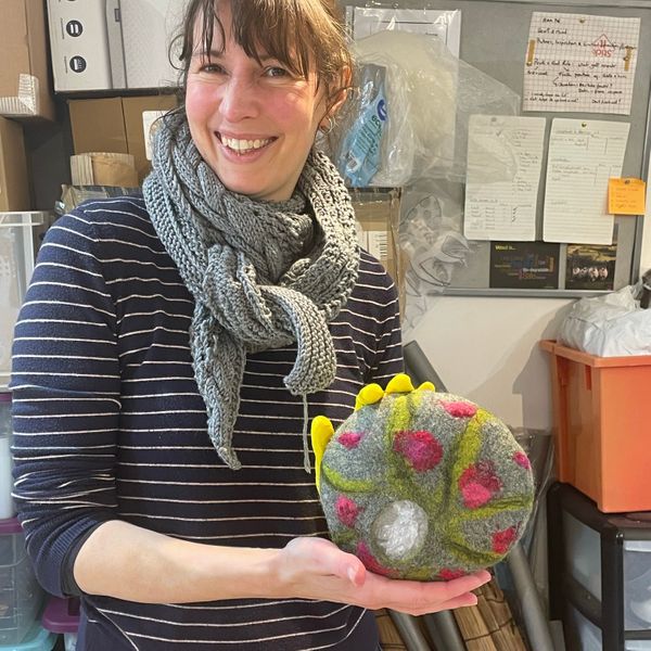 Happy Workshop Participant with Felt Bowl made during workshop!