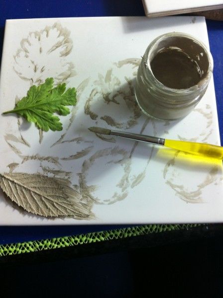 Painting the leaves on the Silver clay leaf course at LR Silver Jewellery