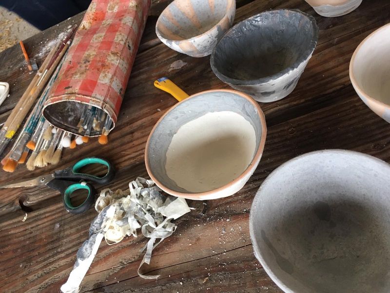 Raku Pottery at Humble by Nature - bowls with glaze before firing