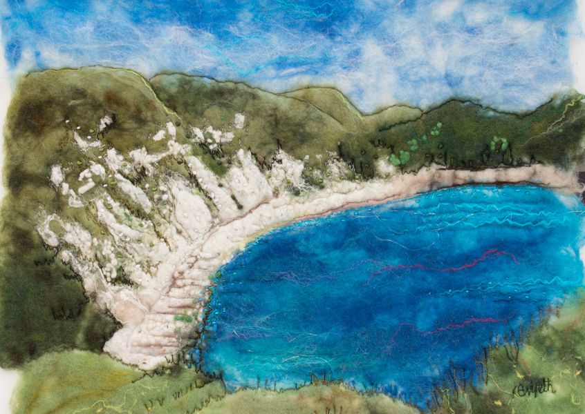 Lulworth Cove  - hand felted pure merino wool & silk with free machine embroidery & hand stitching