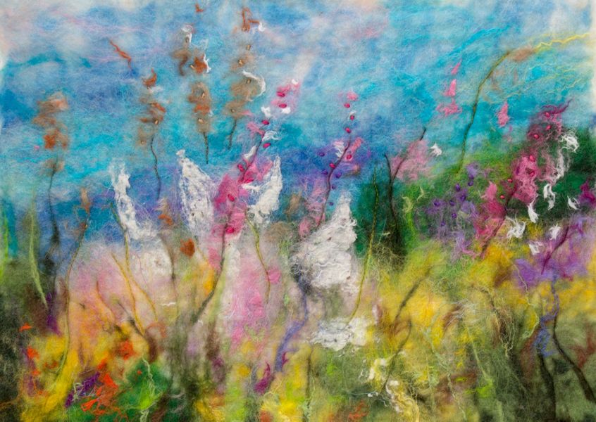 Sunlit Meadow  - hand felted pure merino wool & silk with free machine embroidery & hand stitching