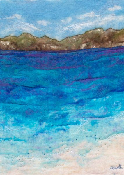 The Blue Lagoon  - hand felted pure merino wool & silk with free machine embroidery & hand stitching