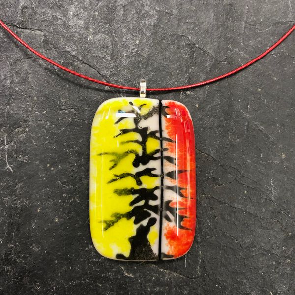Fused Glass pendant made by Louise on the Fused Glass Jewellery day course for beginners at Rainbow Glass Studios N16 0JL