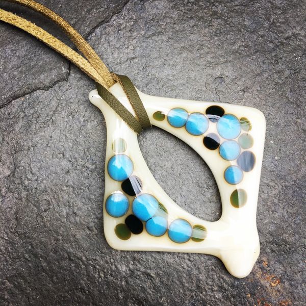 Reactions in fused glass jewellery, we love these tones at Rainbow Glass Studios N16 0JL