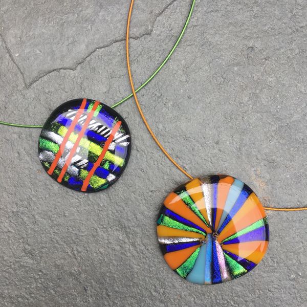 Fused Glass Cabochon pendants, combining opaque, clear and dichroic glass - endless combinations!
