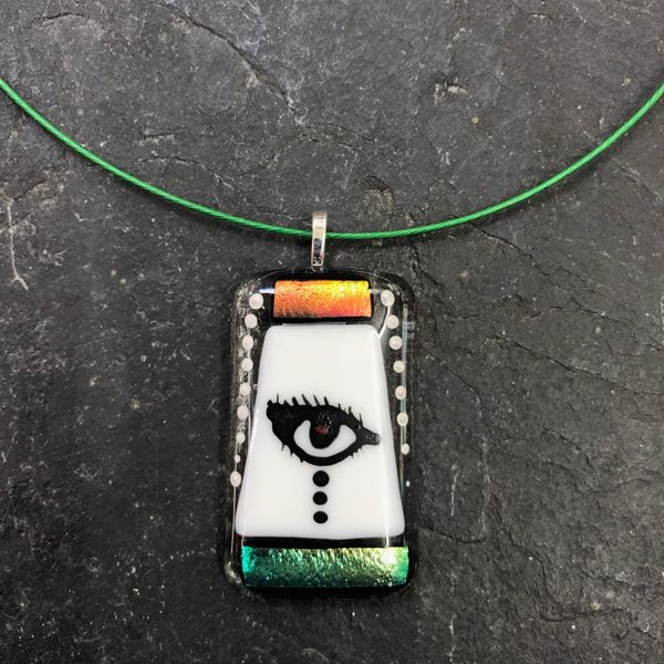 You are being watched! Fused glass pendant made by Louise on the Fused Glass beginners day course at Rainbow Glass Studios