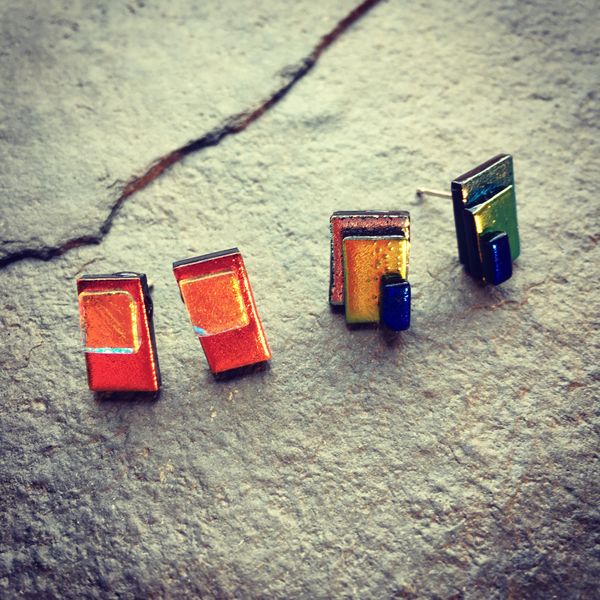 A variation on a theme of fused glass stud earrings - contemporary!
