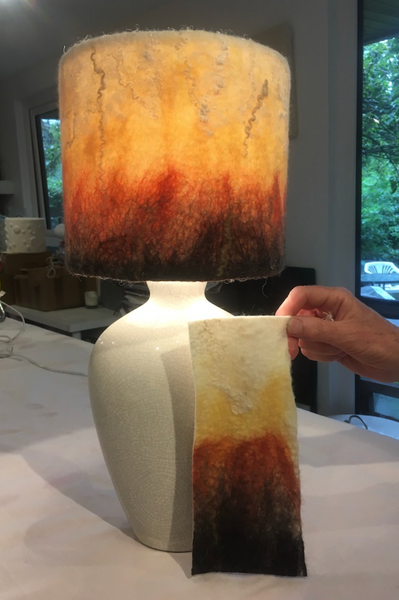 Flame inspired shade with sample of felt made