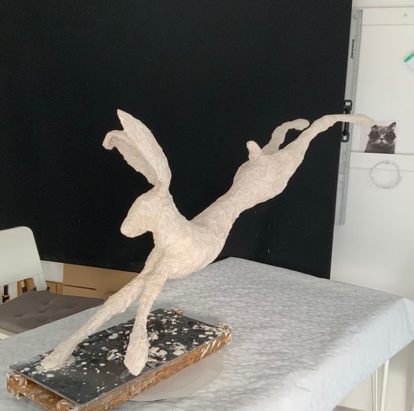 large leaping hare plaster stage