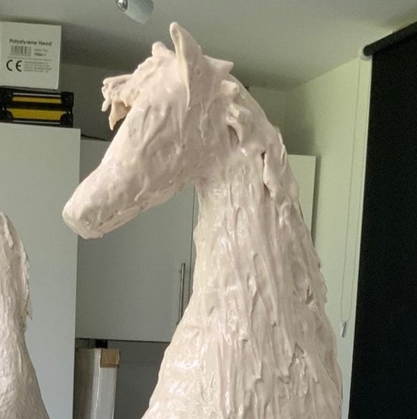 Beautiful horse head at plaster stage