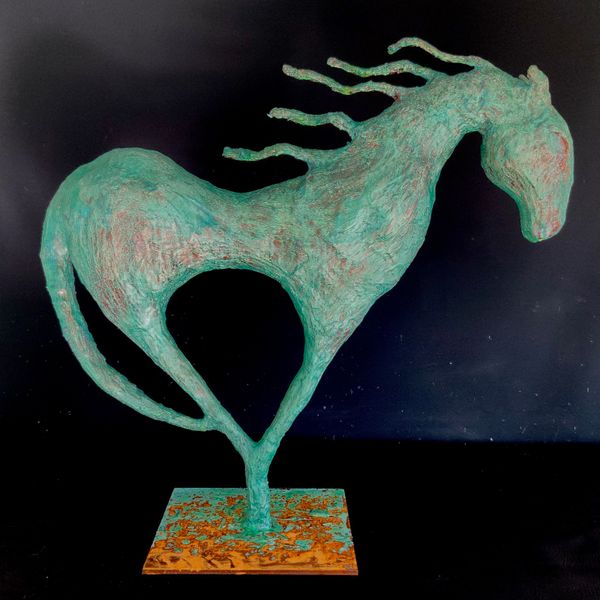 stunning abstract horse finished in copper patina