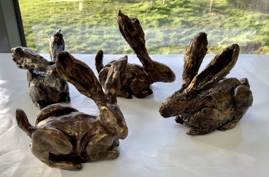 Clay hares bronzed and ready to go home