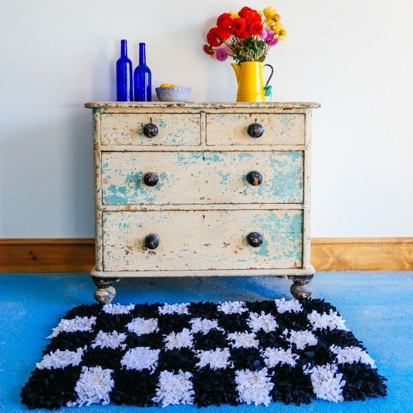 Black and White Chequered Rag Rug