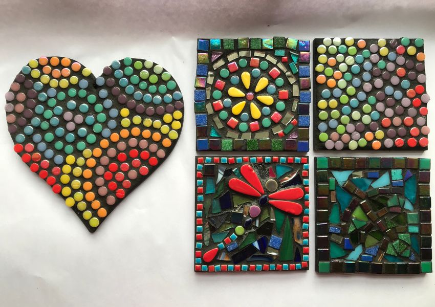 Range of coasters and hearts by students