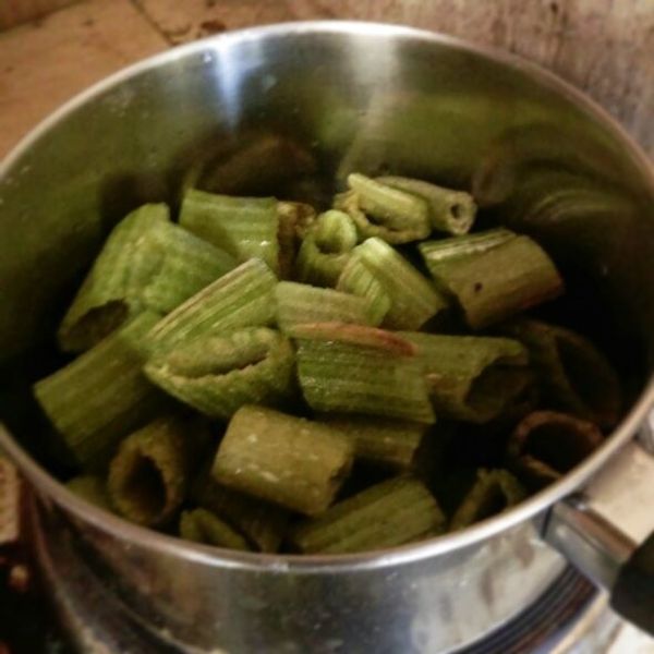 Cooking squash stems to make a pulp